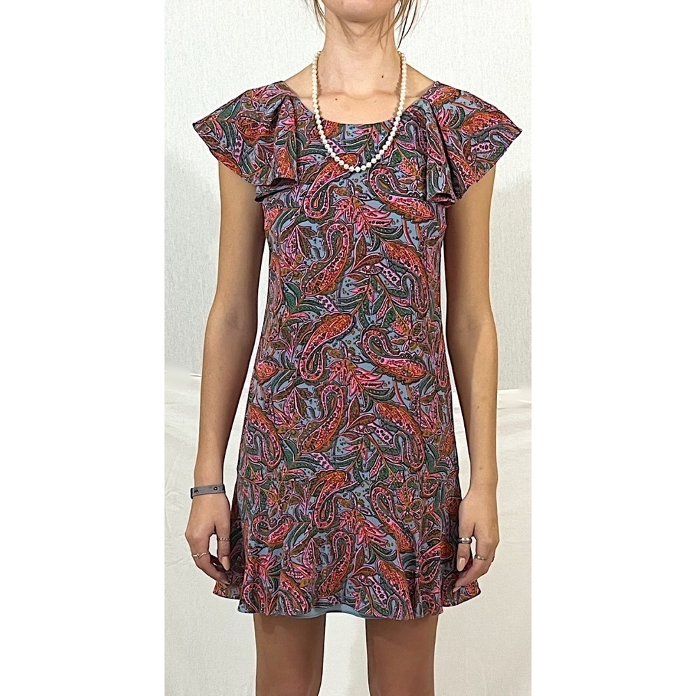 J. Crew silk paisley print flutter sleeve babydoll mini dress
